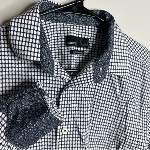 Men’s Quieti Size Medium Long Sleeve Geometric Paisley Flip Cuff Button‎ Shirt